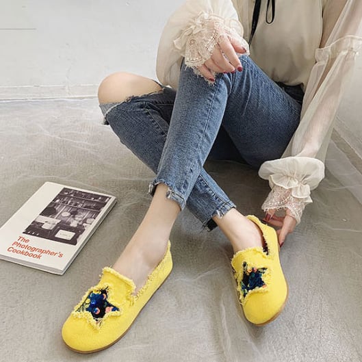 【shoes】人気item！選べる3色履きやすい合わせやすい星柄フラットシューズ