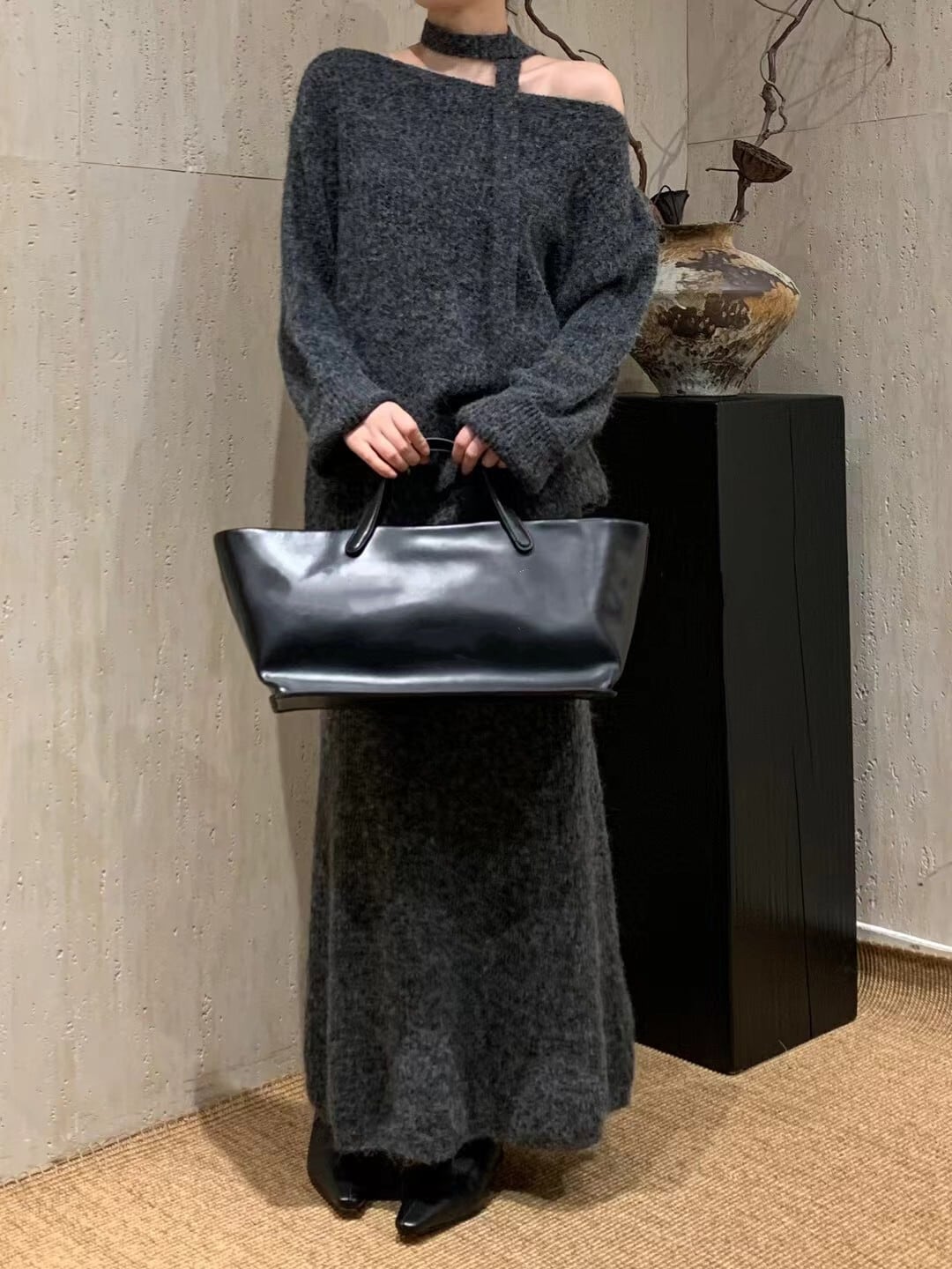 【set】チョーカー付ニットトップス×ロングスカートセット　N2774
