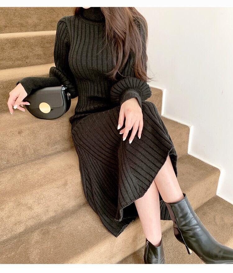【dress】ハイネックマーメイドニットワンピース　M18349