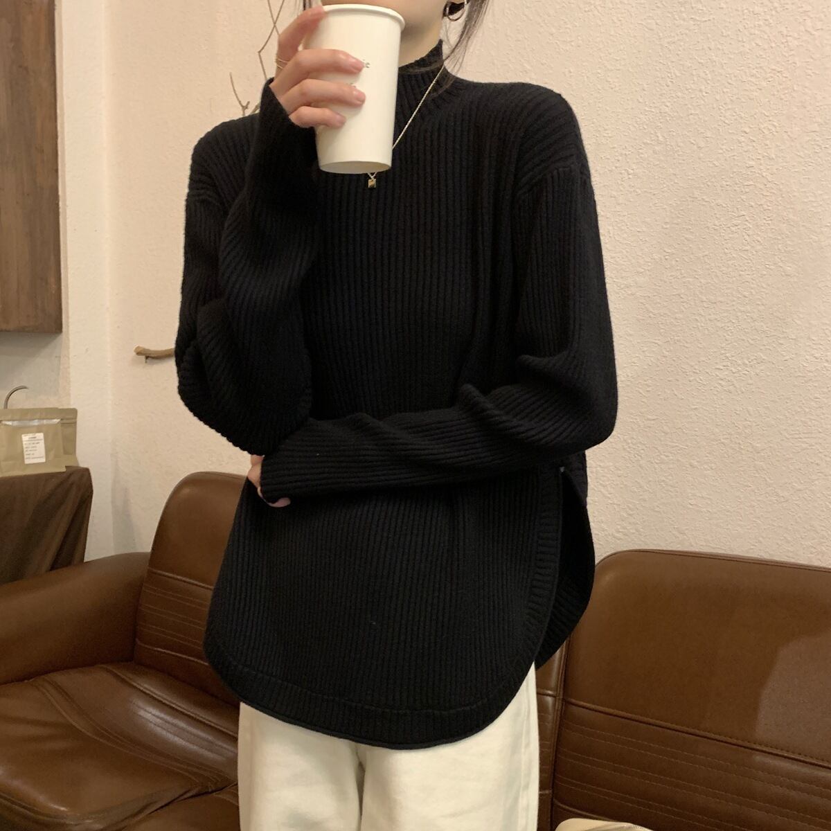 【tops】スリットニットセーター　M27982
