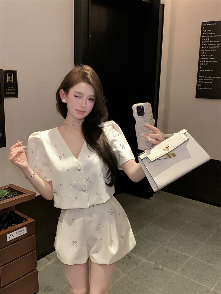 【set】ビジュートップス×ショートパンツセット　M24669