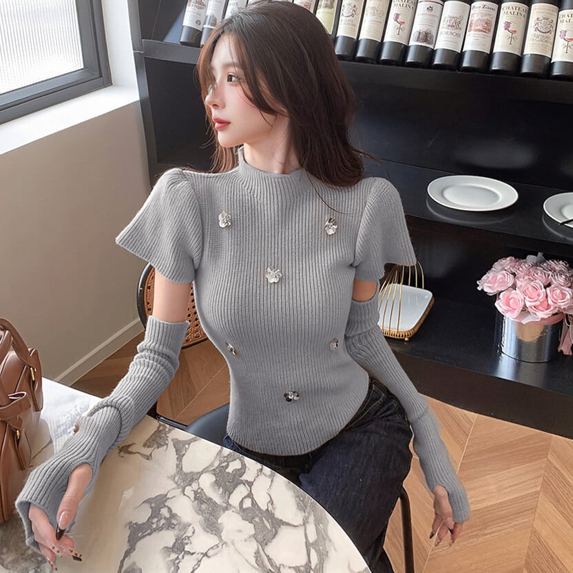【tops】ニットトップスアームカバー付き　M27531