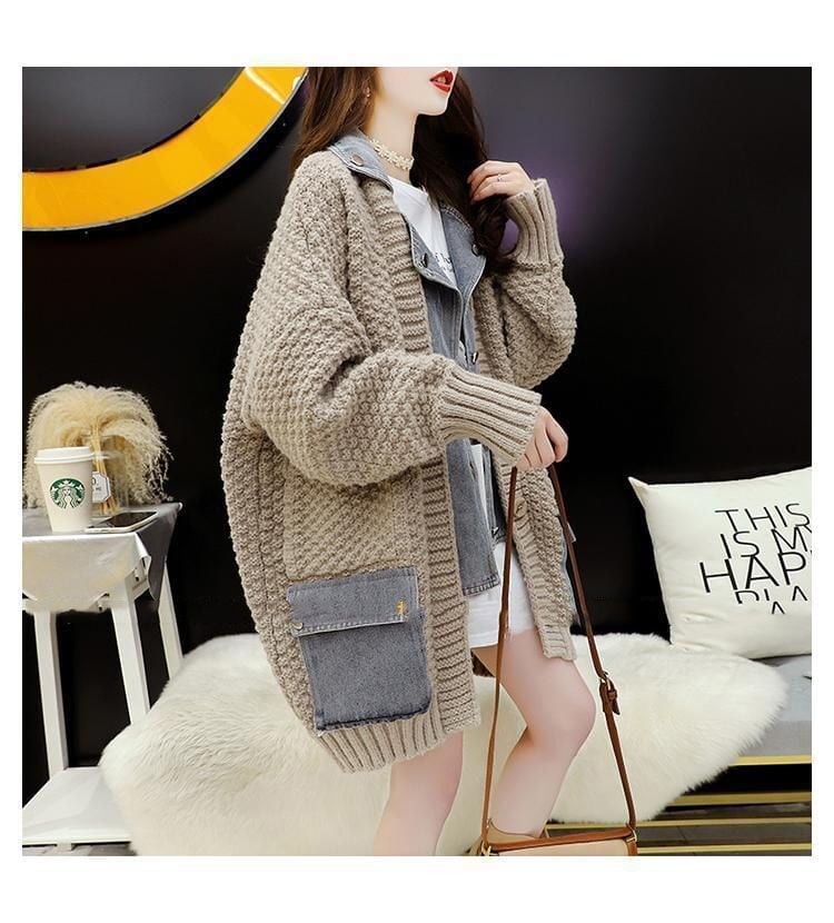 【outer】デニム切り替えニットカーデ　M29156