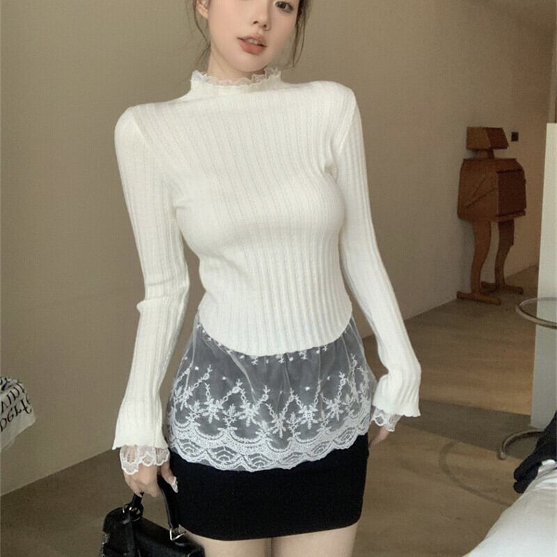 【tops】レース切り替えニットトップス　M28740