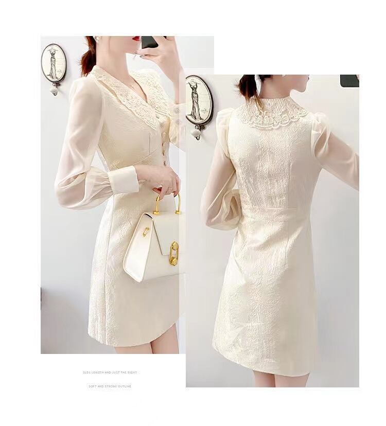 【dress】高級感溢れる春新作ドールカラー長袖ランタンスリーブ韓国ファッション無地OL通勤ワンピースF1806