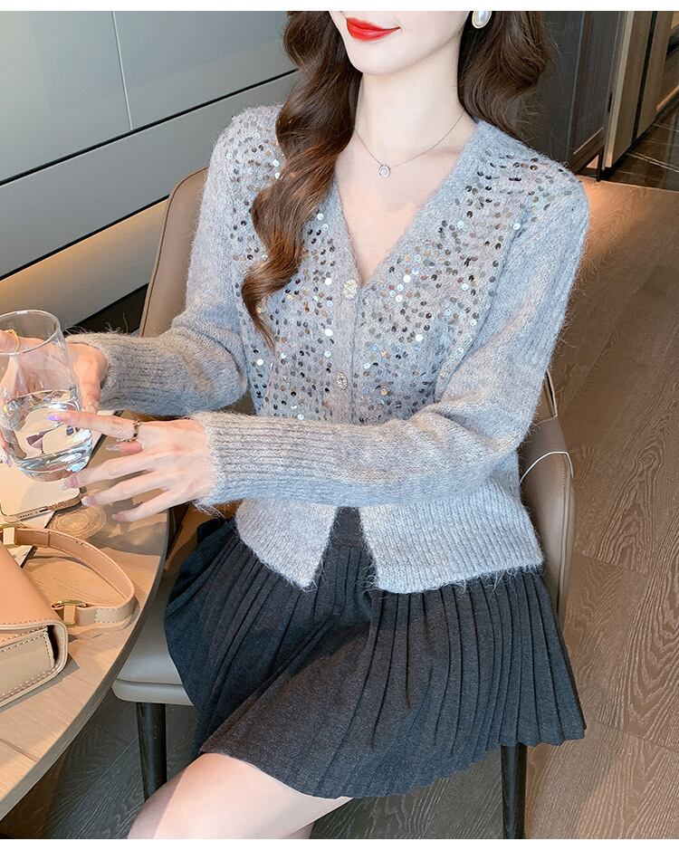 【outer】スパンコールニットカーデ　M27037