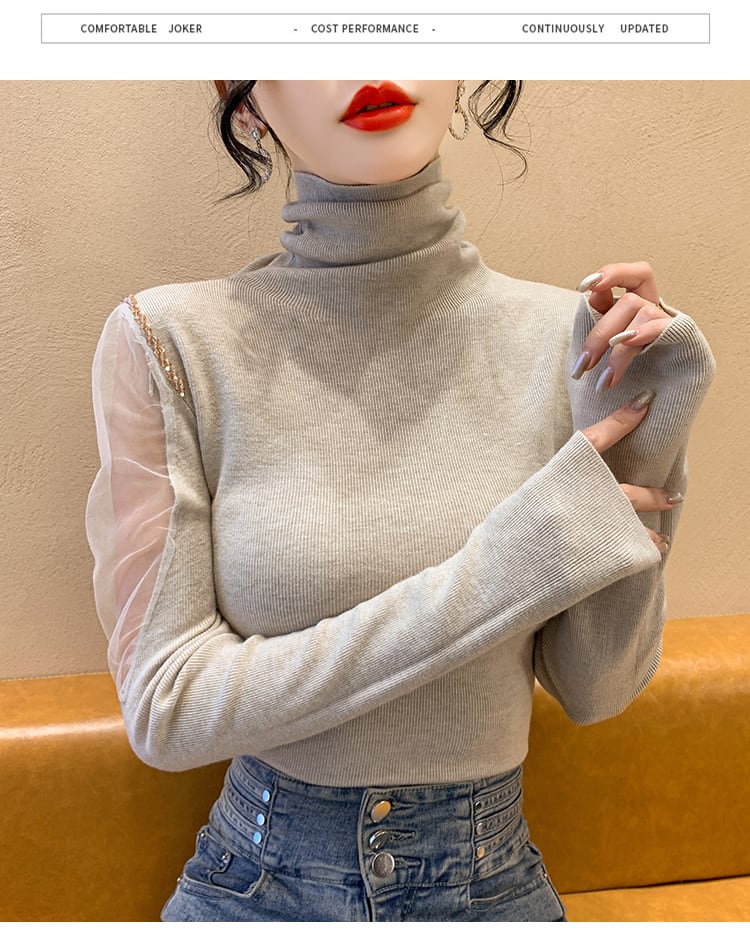 【tops】シースルーショルダーニットトップス　N2917