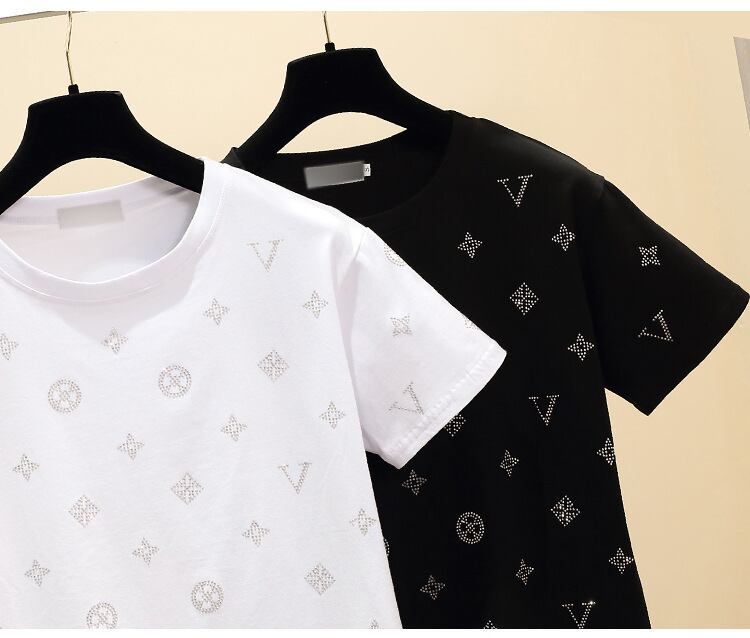 【tops】オシャレ度満点〜夏新作2色ラウンドネック半袖韓国ファッション人気着回しTシャツF2769