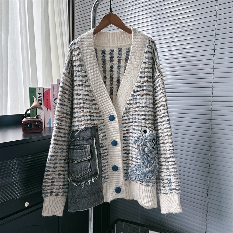 【outer】デニム切り替えニットカーデ　M25786