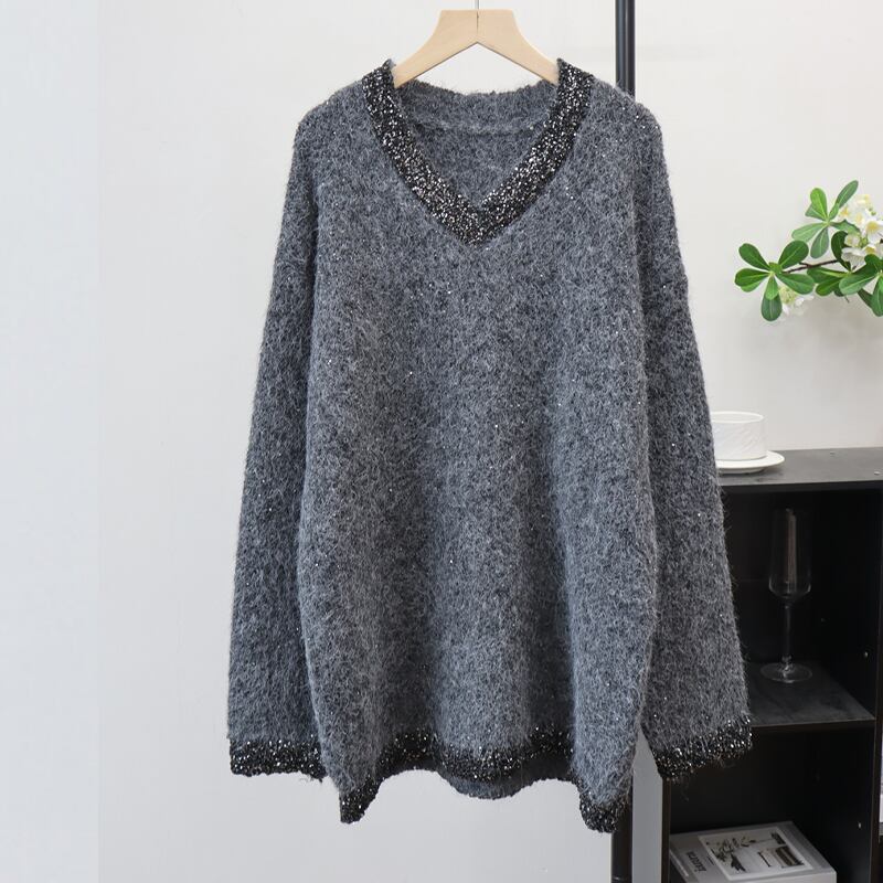 【tops】スパンコール付きニットトップス Q7435