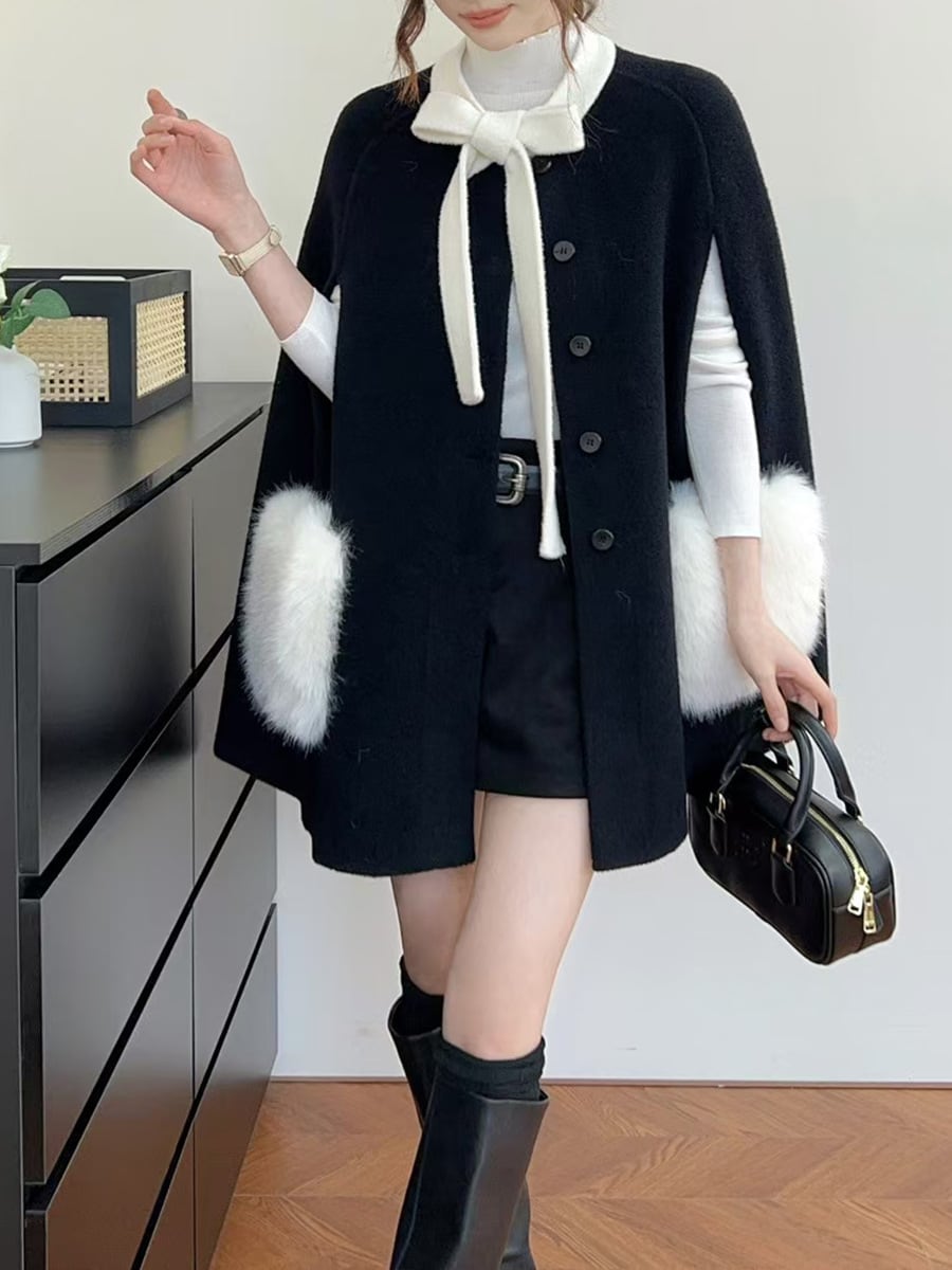【outer】ファー付きケープコート　M28076