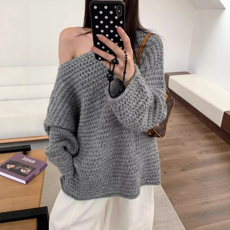 【tops】ワンショルダーニットトップス Q7153