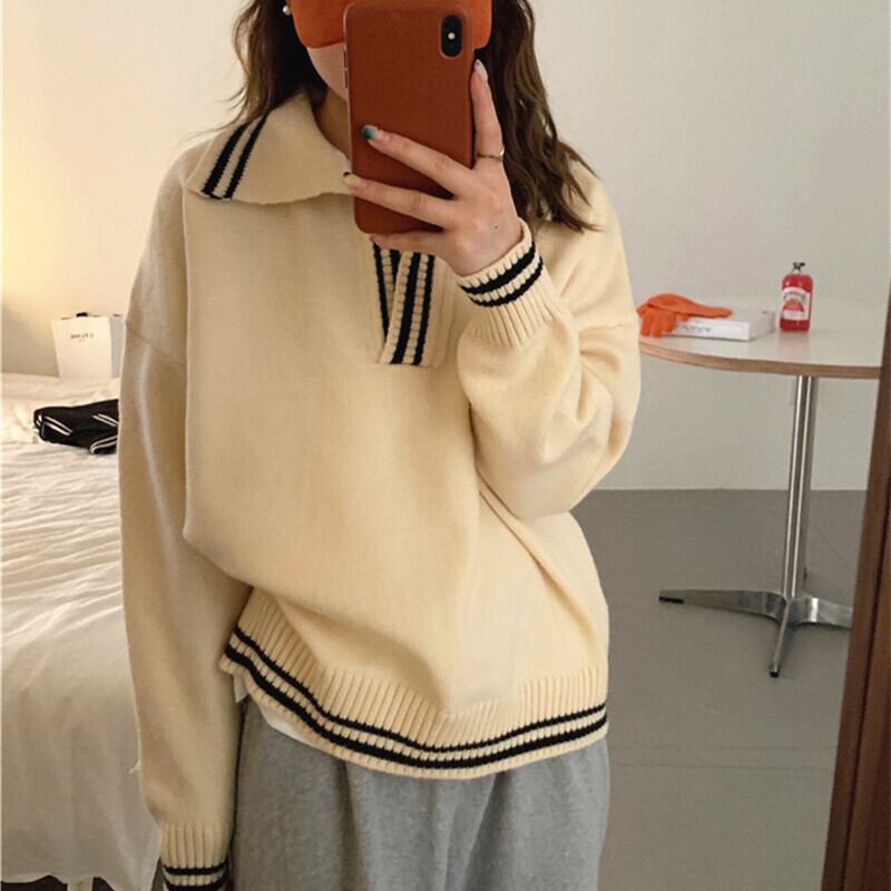 【tops】POLOネックニットプルオーバー　M19022