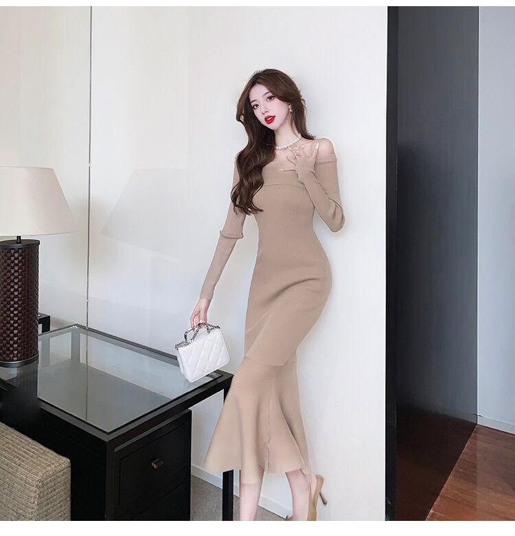 【dress】オフショルダーマーメイドニットワンピース　M17904