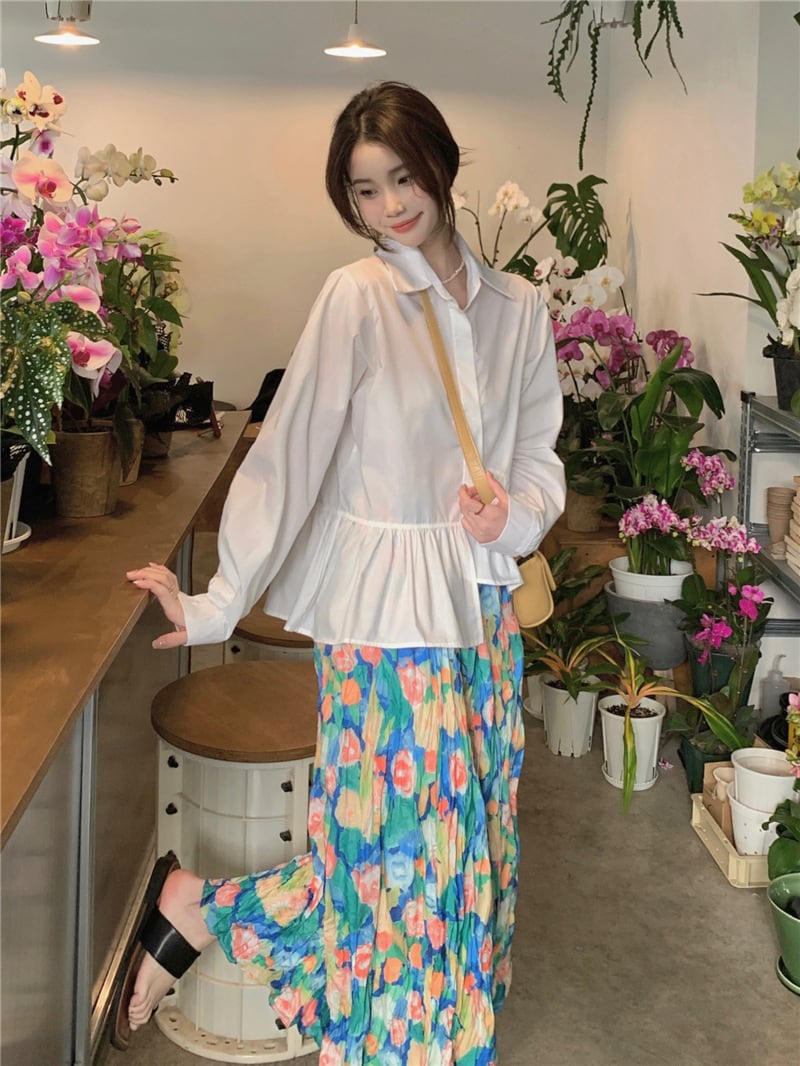 【set】シャツトップス×花柄スカートセット　M25761
