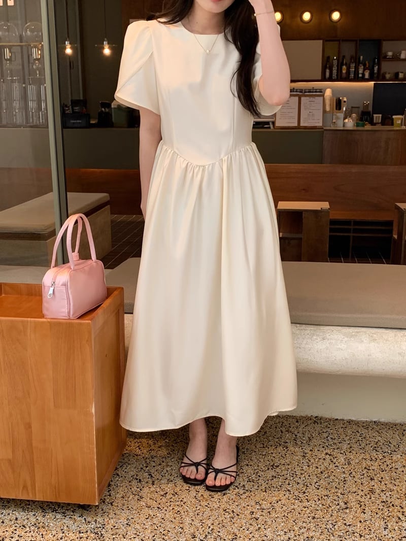 【dress】ギャザーロング丈ワンピースF7414