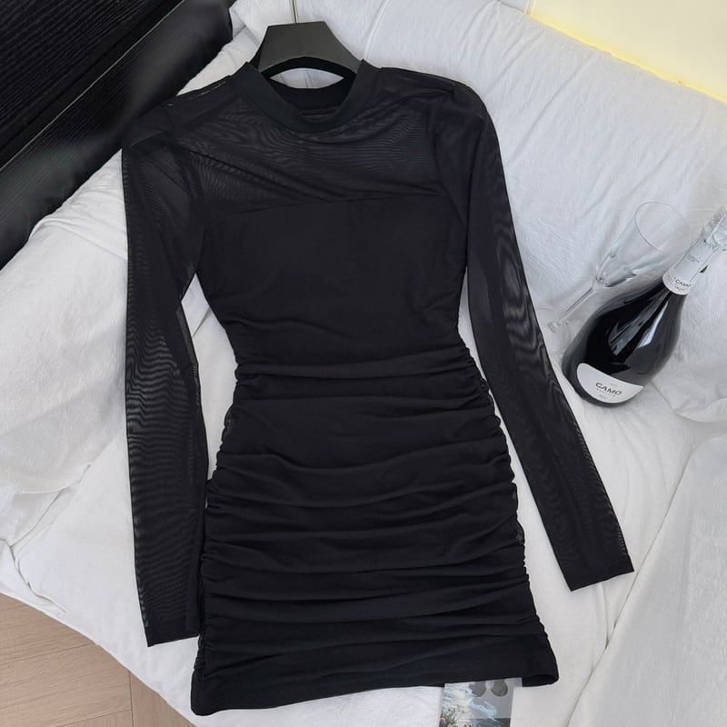 【dress】透け感チュールワンピース Q7675