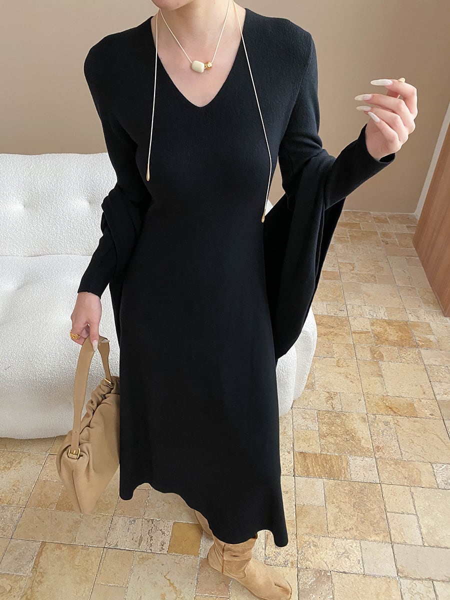 【dress】ショール付きニットワンピース Q7003