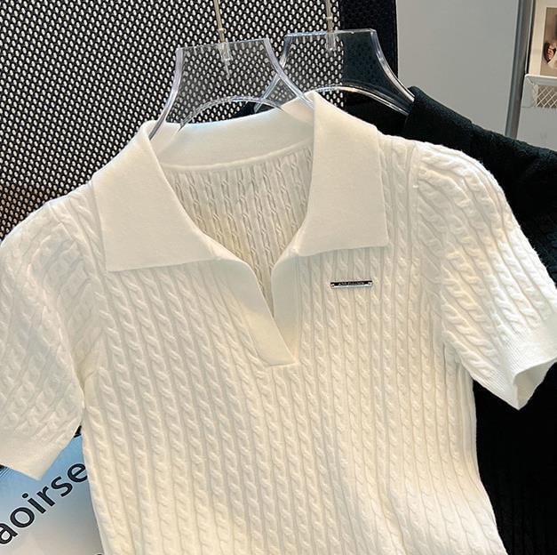 【tops】POLOネックニットＴシャツF7402