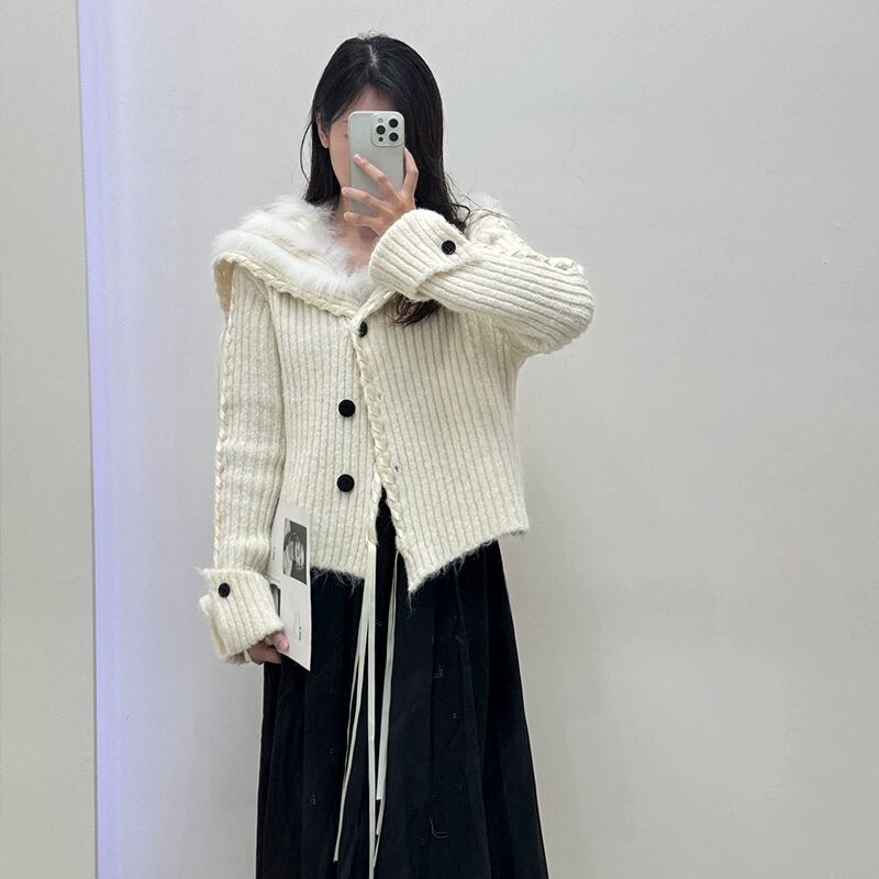 【outer】ファードッキングニットカーディガン Q7137