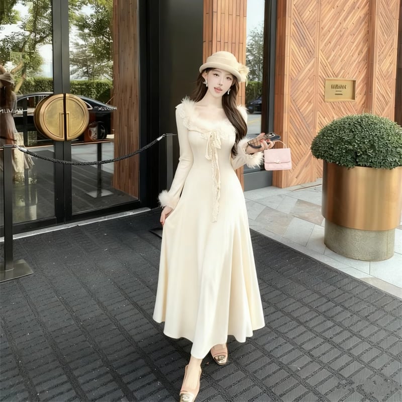 【dress】ファードッキングニットワンピース Q7589