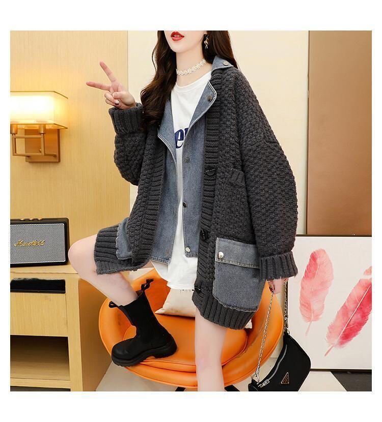 【outer】デニム切り替えニットカーデ　M29156