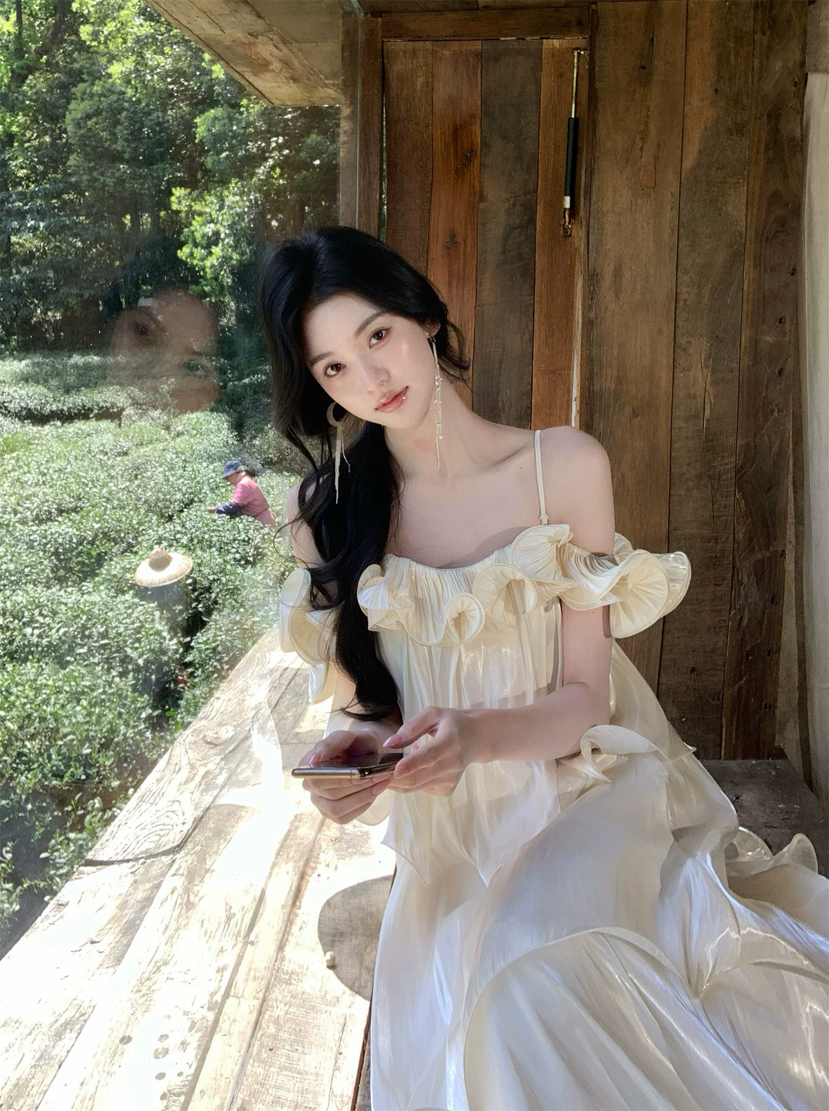 【dress】ギャザーフリルロングキャミワンピース Q8553