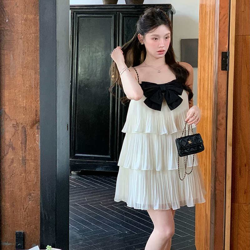 【dress】リボン付きティアードキャミワンピース Q8464