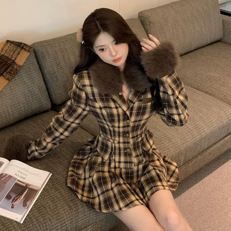 【set】ファーコート+キュロットスカート２点セットF8282