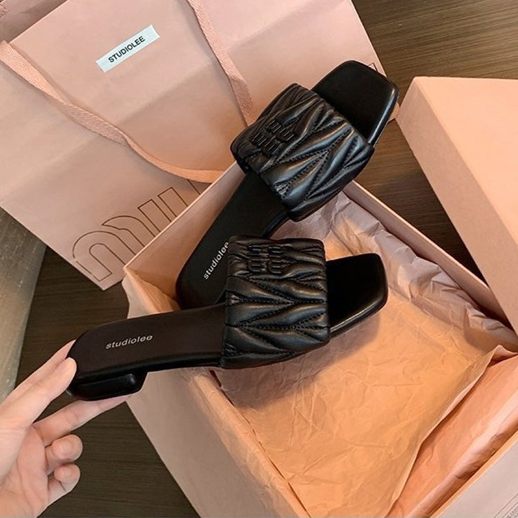 【shoes】4色スクエアトゥサンダルスリッパF7695