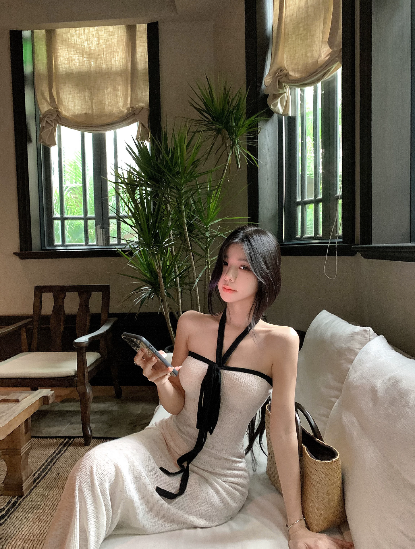 【dress】ホルターネックロングワンピース Q8392