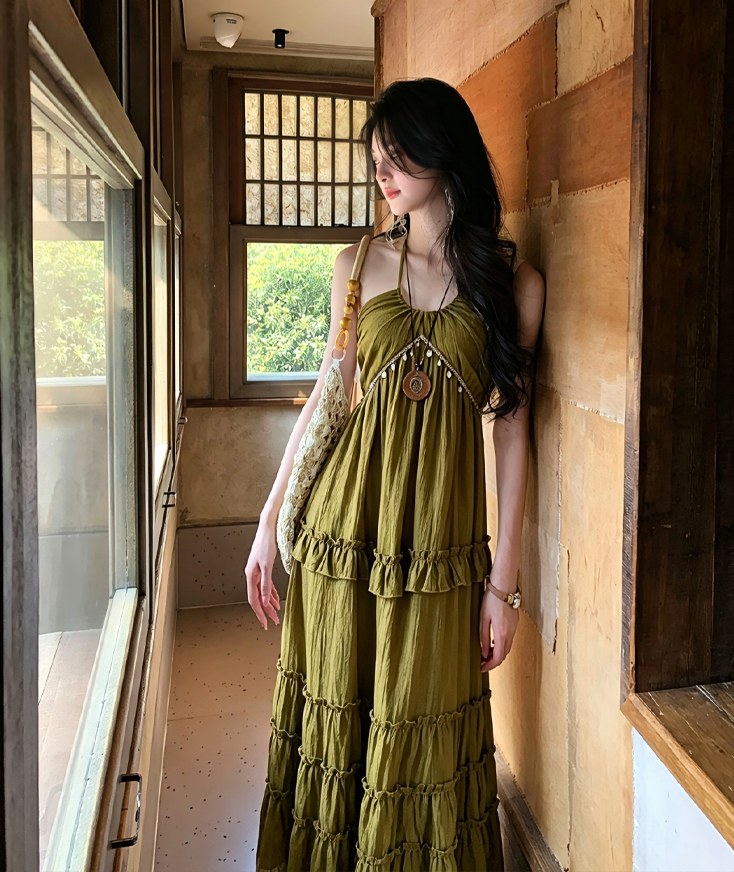【dress】ホルターネックロングワンピース Q8534