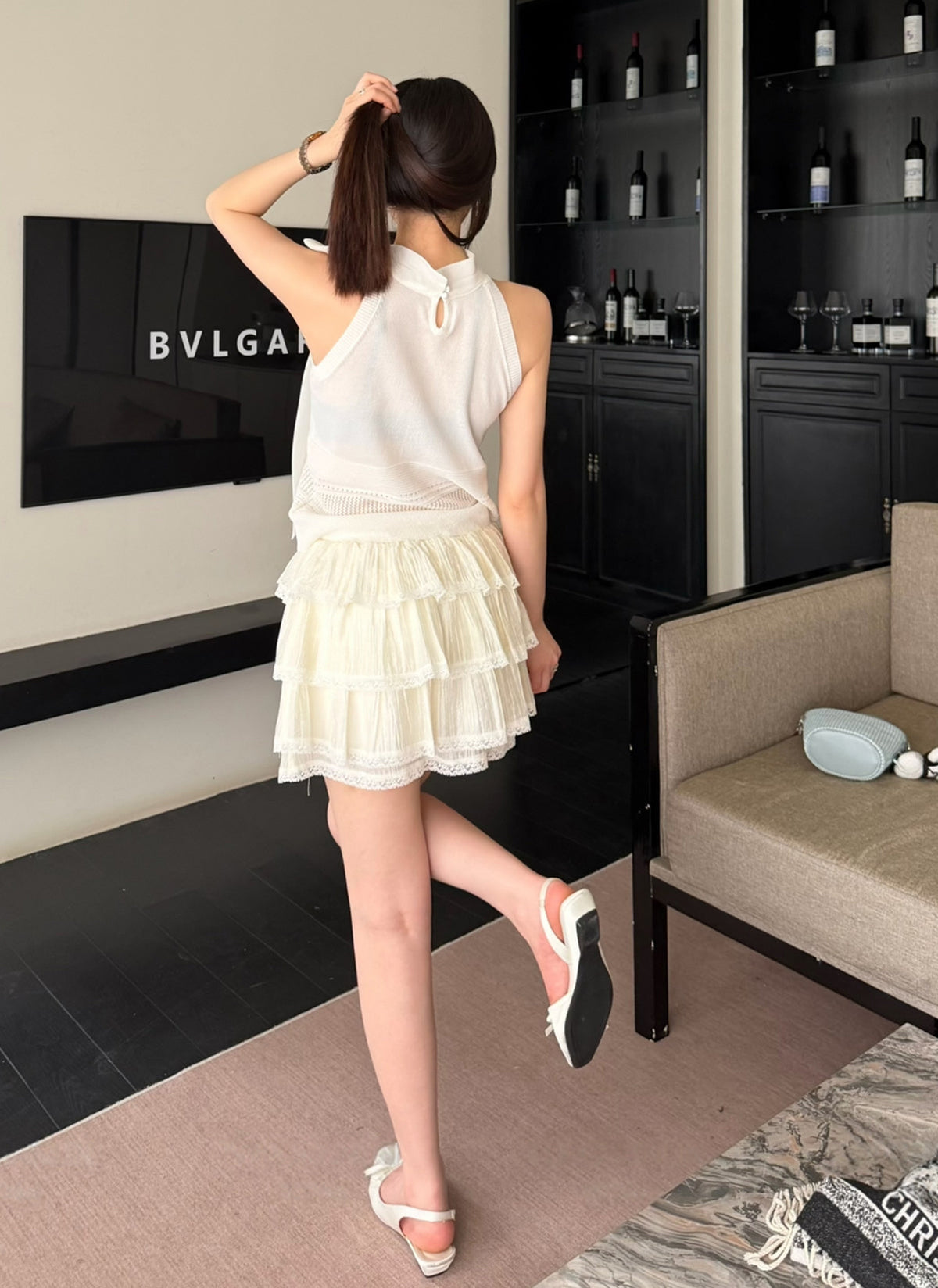 【tops】リボン付きノースリーブニットトップス Q8775