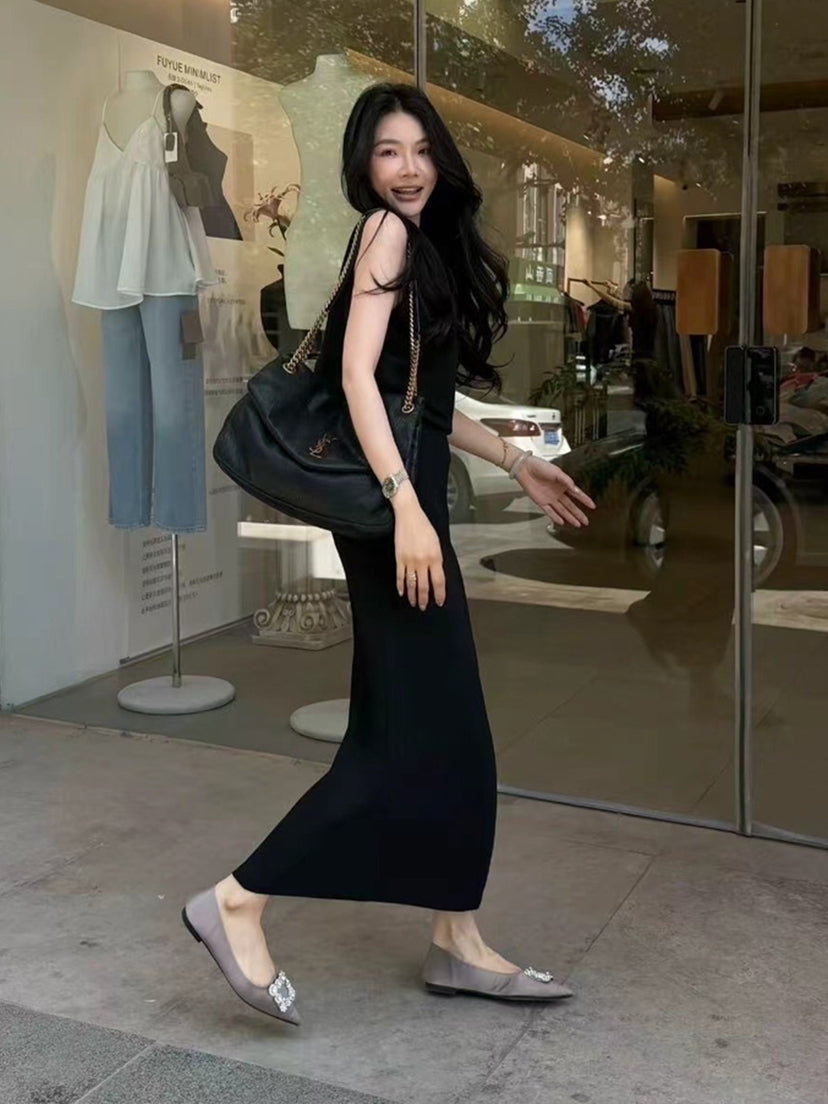 【dress】ノースリーブバックオーポンロングワンピース Q8948