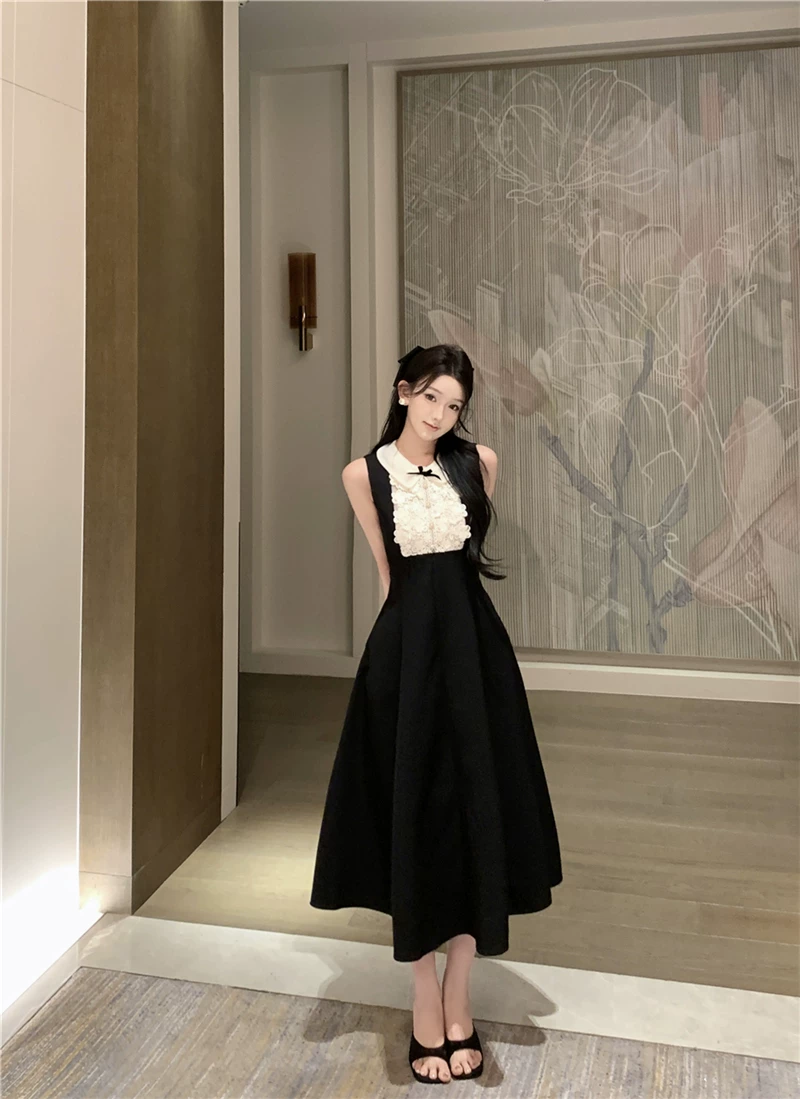 【dress】ノースリーブレースドッキングワンピース　M31116