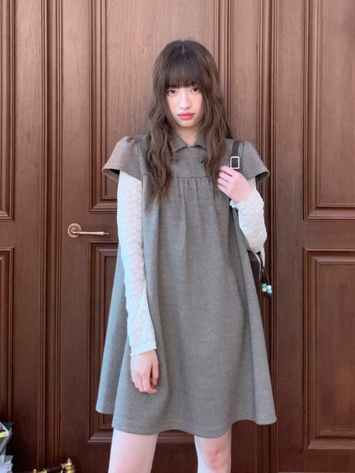 【dress】ノースリーブ折り襟ワンピース Q9044