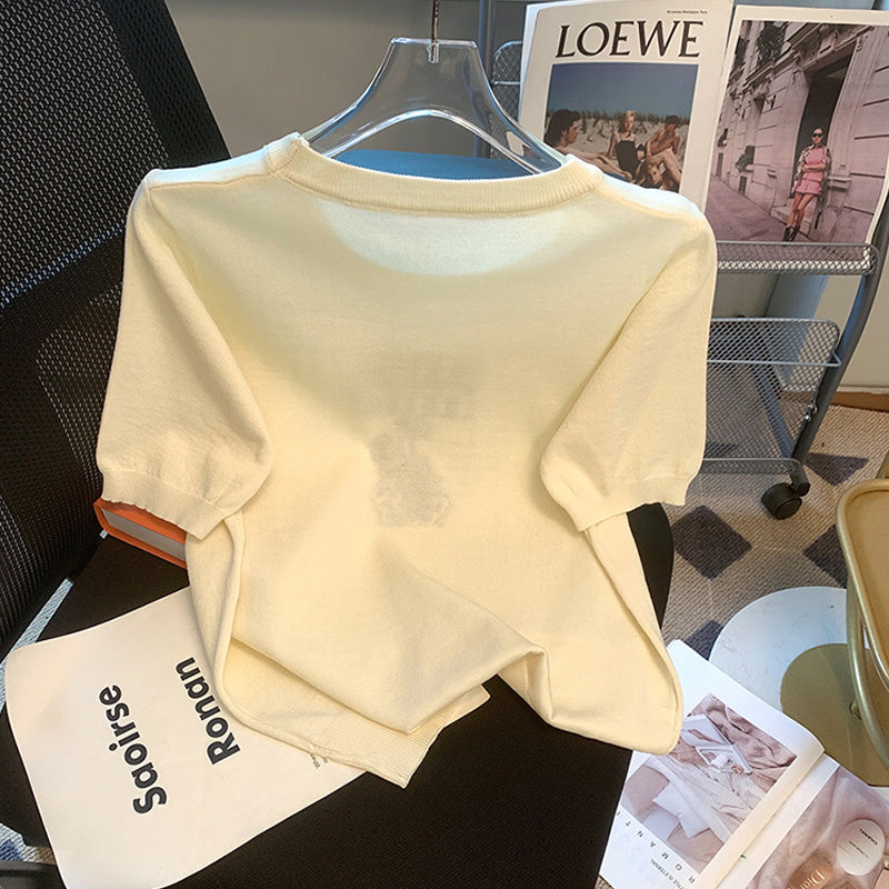 【tops】4色半袖ニットＴシャツF7788