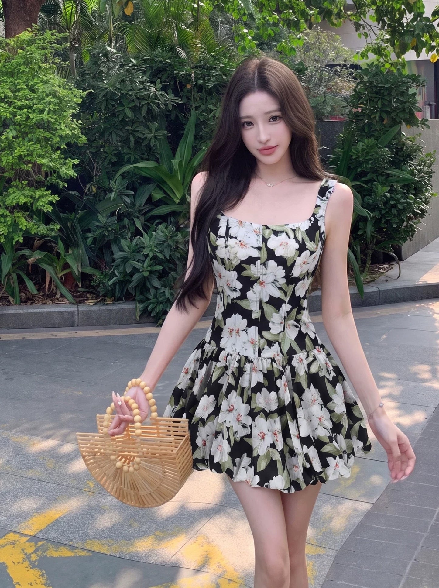 【dress】フラワー柄バルーンワンピース Q8915