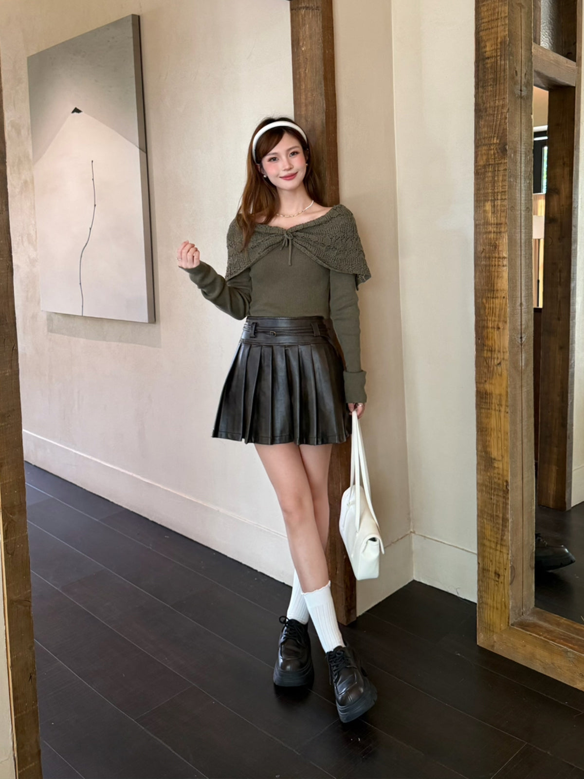 【tops】フェイクレイヤードニットトップス Q8937