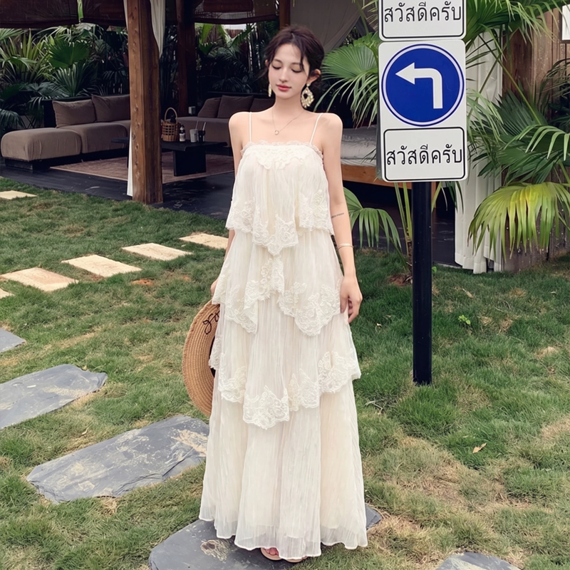 【dress】レースドッキングティアードキャミワンピース　K0557