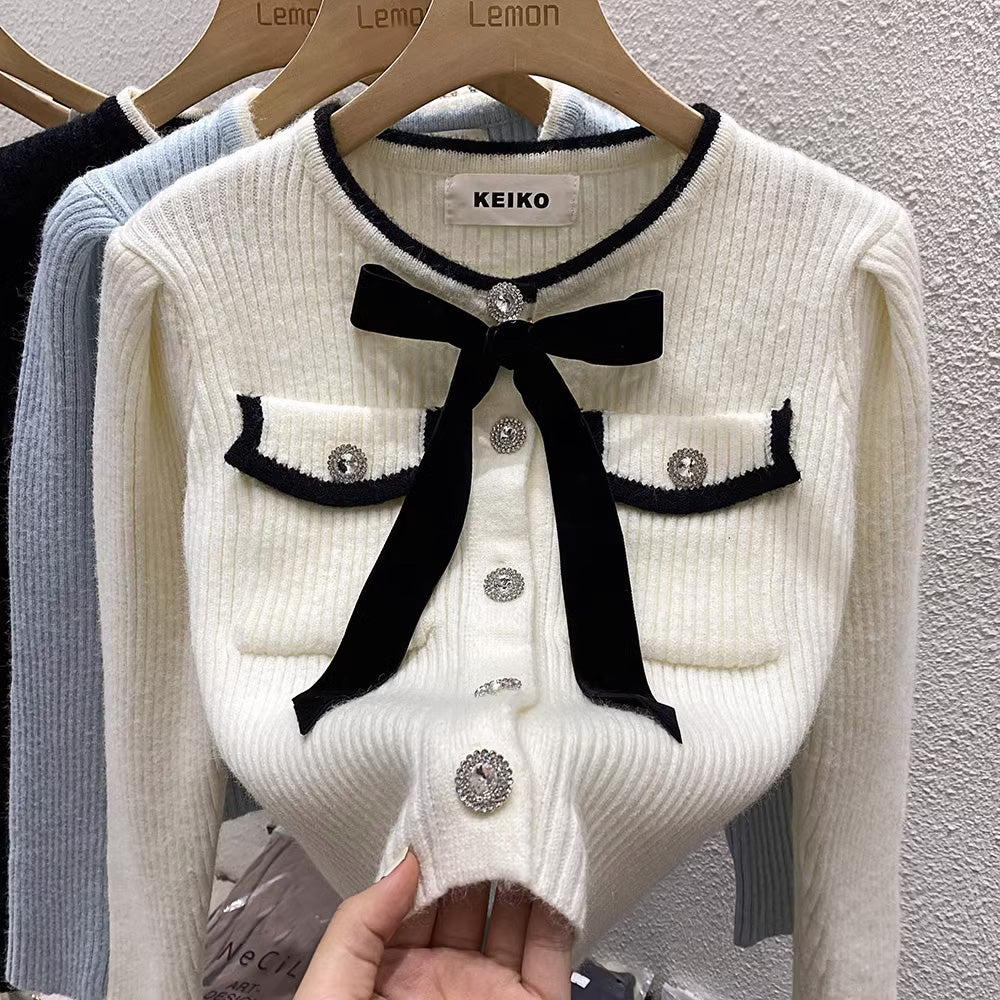 【outer】ラウンドネックニットカーディガンF8107