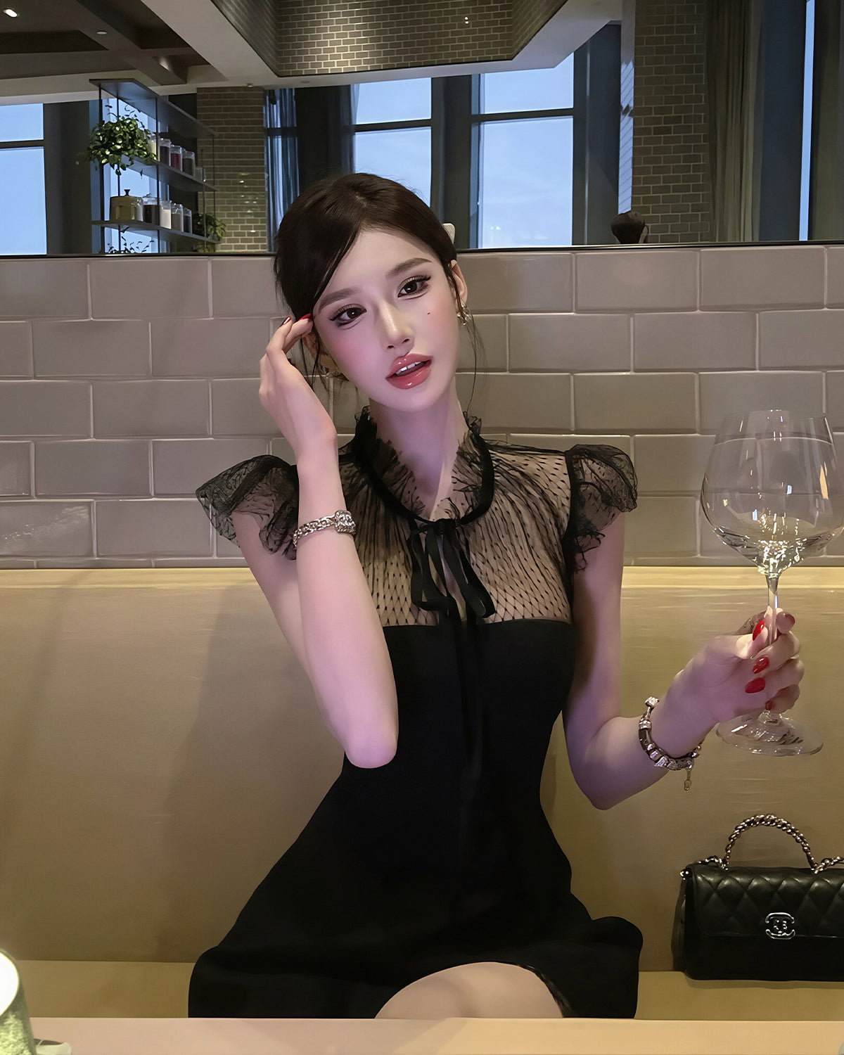 【dress】レースドッキングミニワンピース Q8709