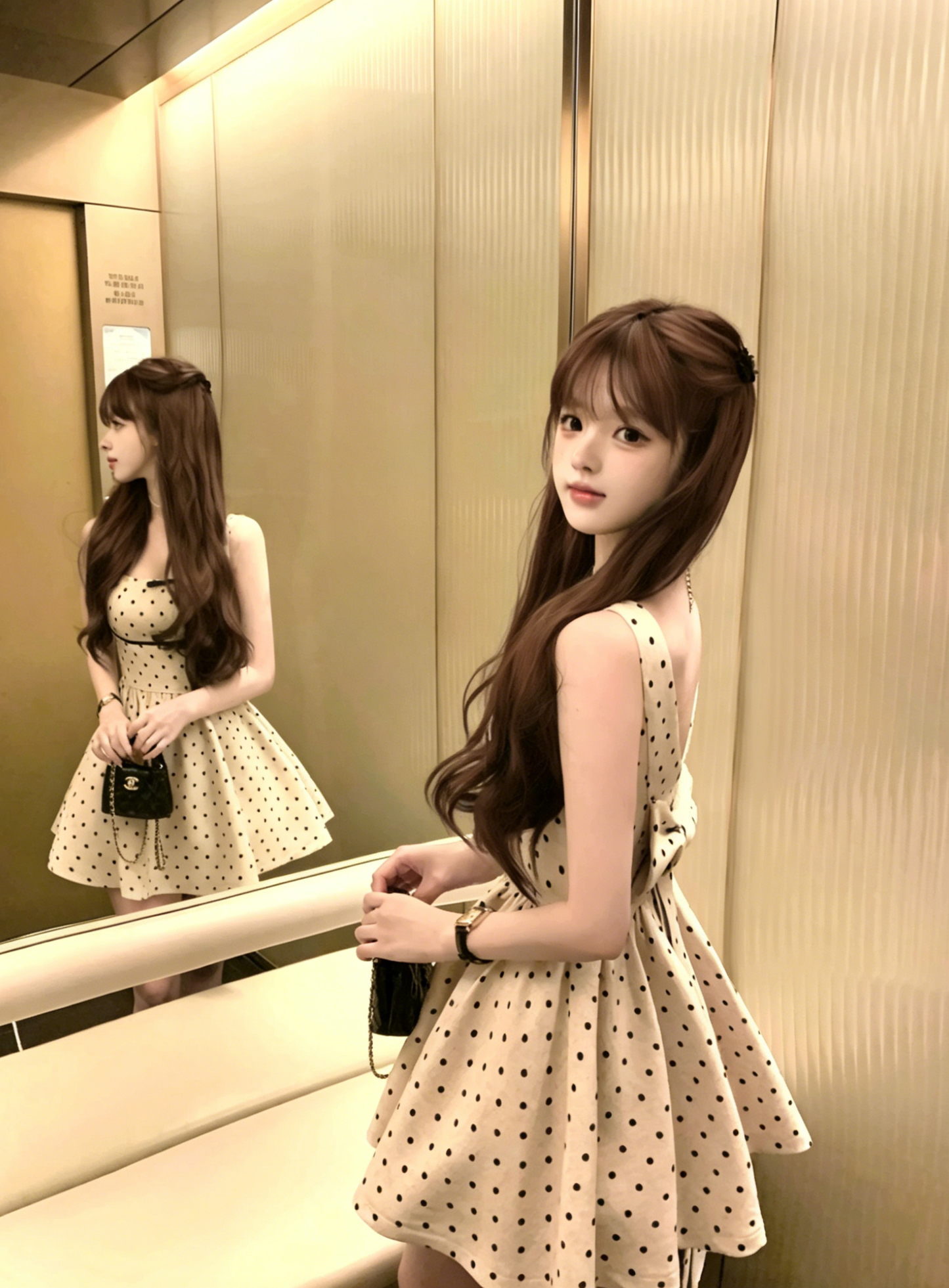 【dress】バックリボンドット柄ミニワンピース　M30198