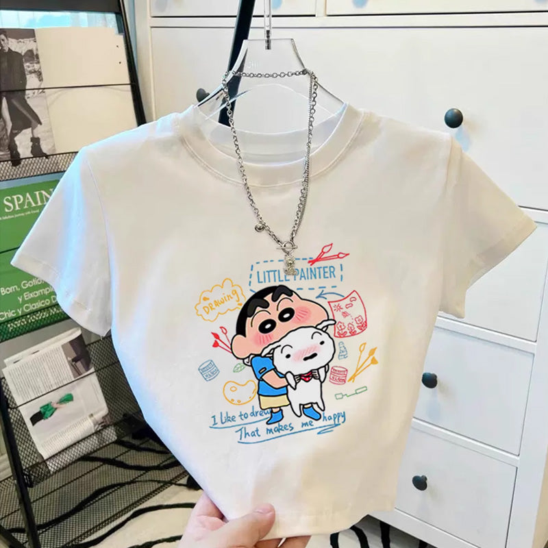 【tops】ラウンドネック半袖配色ＴシャツF7752