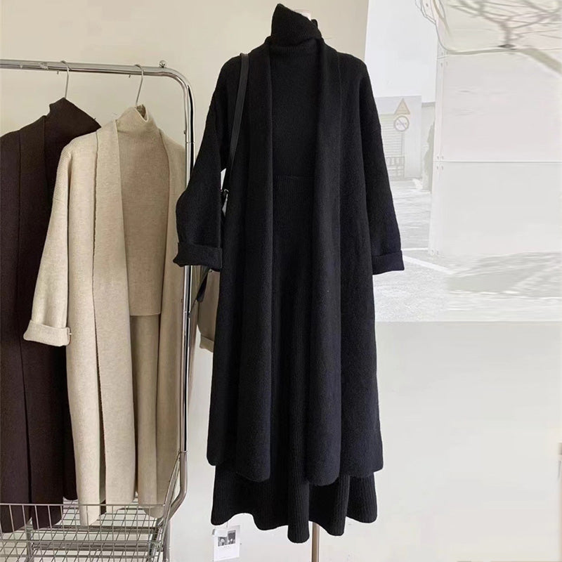 【set】ロング丈長袖カーディガン＋タンクトップ+スカートニット3点セットF8364