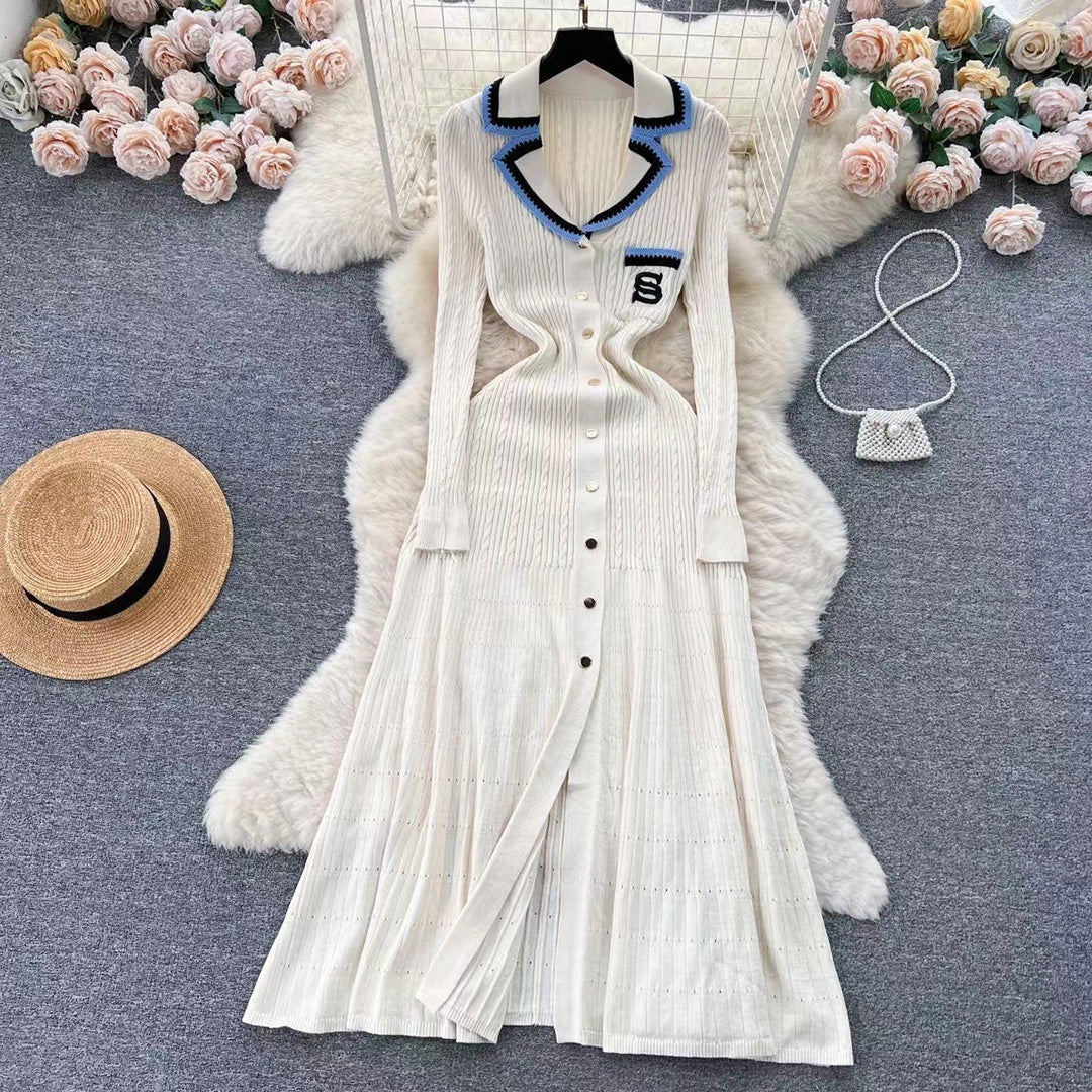 【dress】長袖ニットAラインワンピース F8108