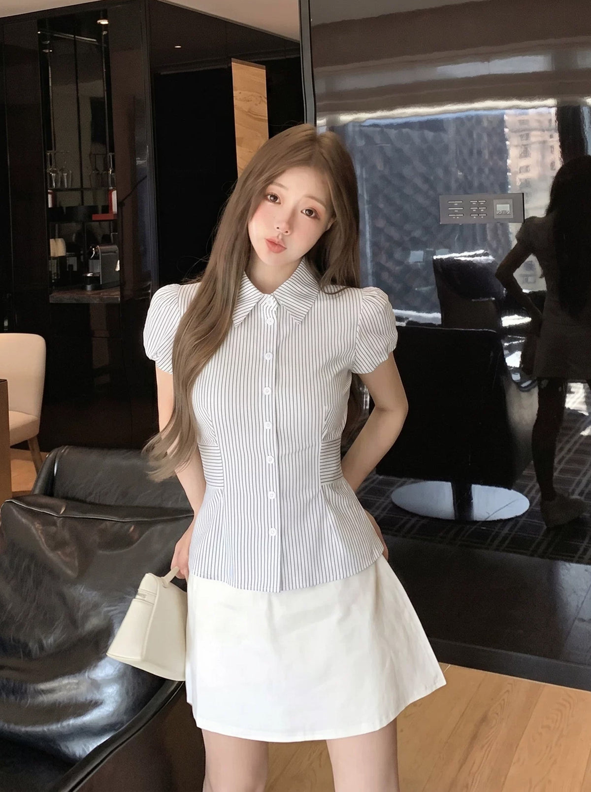 【tops】ストライプ柄半袖シャツ Q8747