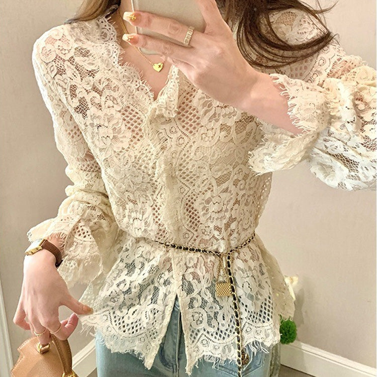 【tops】レース長袖ブラウスF8420