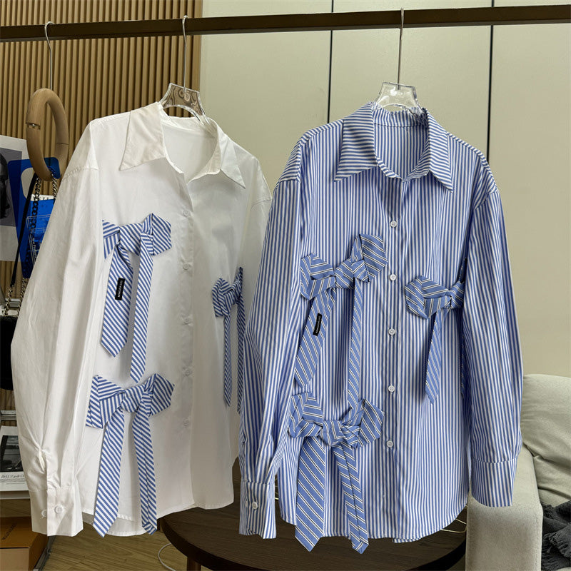 【tops】リボン付き長袖ブラウスF8235