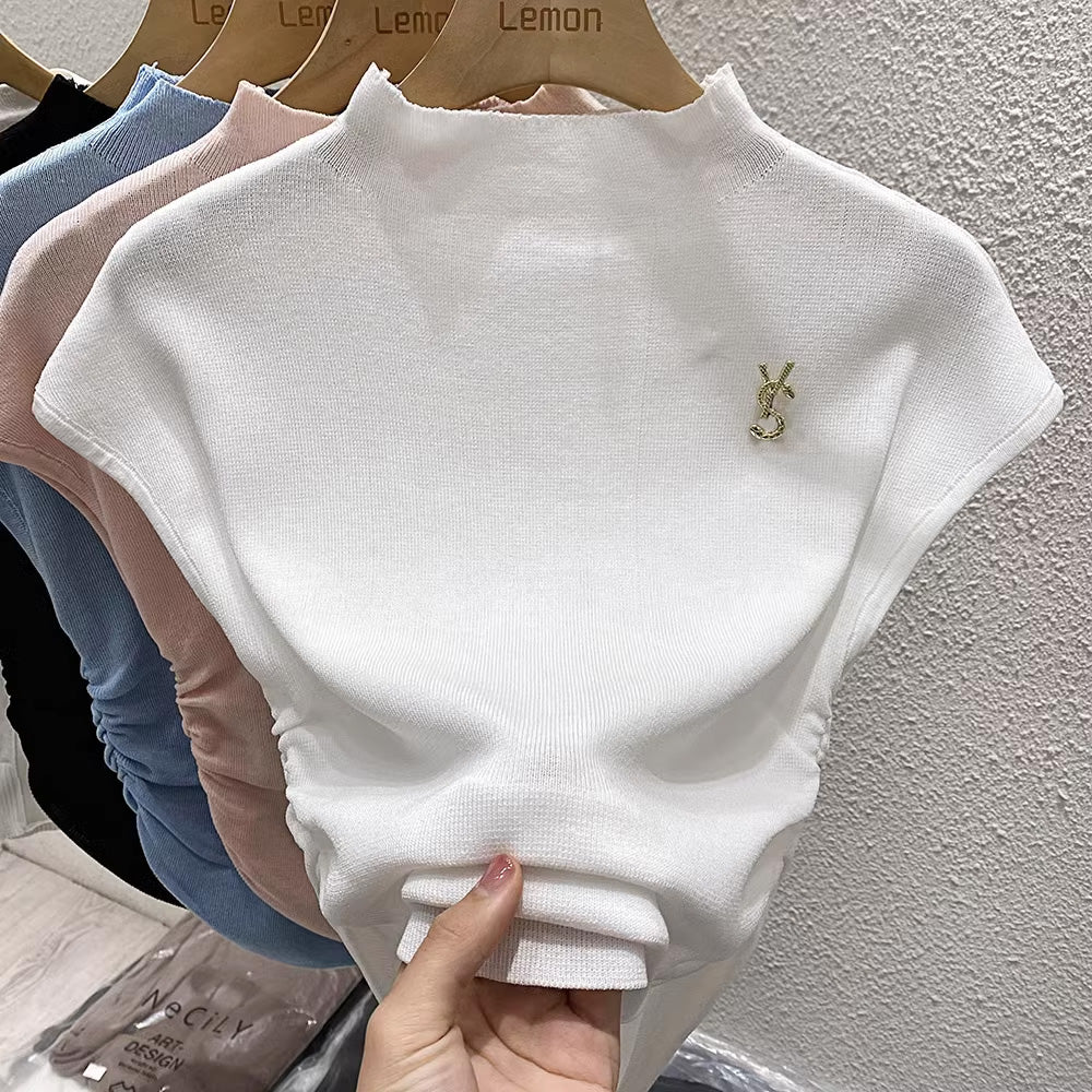 【tops】4色半袖ニットTシャツF7760